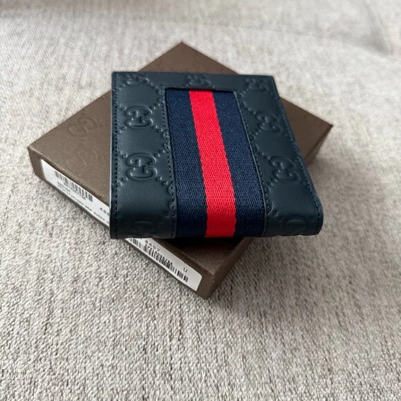 New Gucci Blue Bifold with WEB - Picture 1 of 8